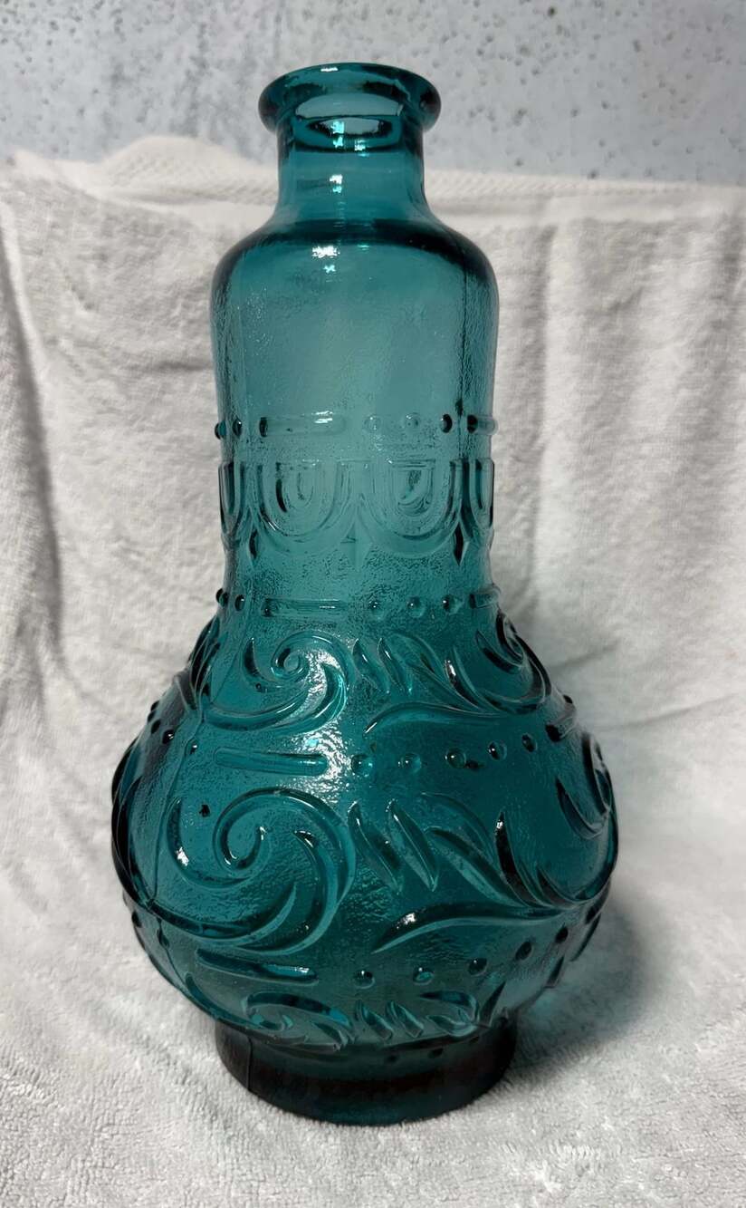Empoli Italian Teal Blue Textured Glass Genie Bottle